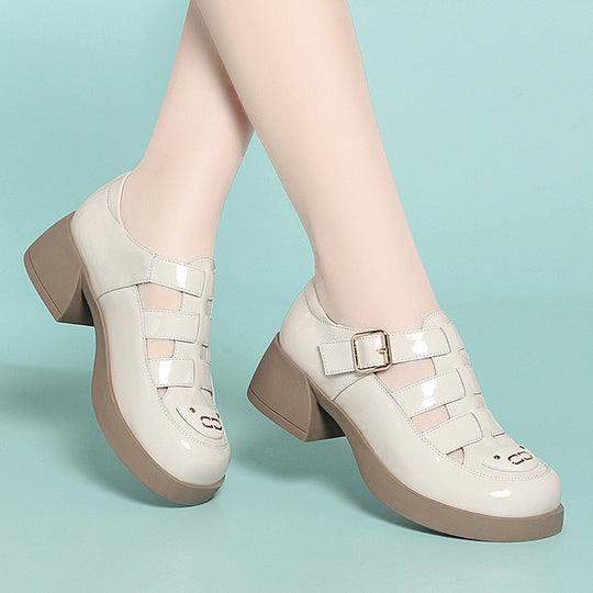 Damen Plattform-Mary Jane Schuhe mit modischem Riemendesign und komfortablem Blockabsatz EB
