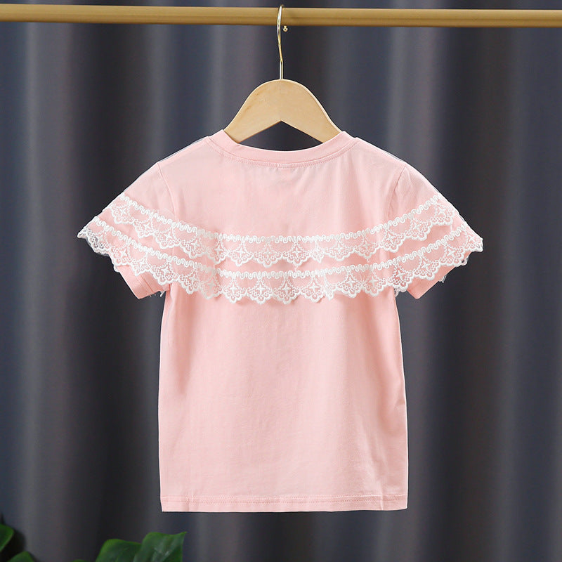 Mädchen T-Shirt mit Spitzenärmeln EB