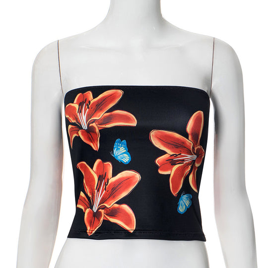 Damen Bandeau-Top mit floralem Motiv und elastischem Bund EB