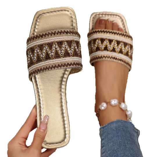 Damen elegante Komfort-Sandalen mit buntem Streifenmuster EB