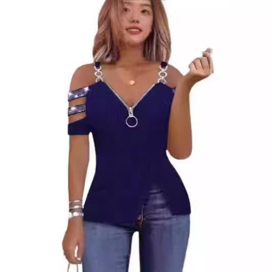 Damen Elegantes Oberteil mit asymmetrischem Schnitt und dekorativem Reißverschluss EB