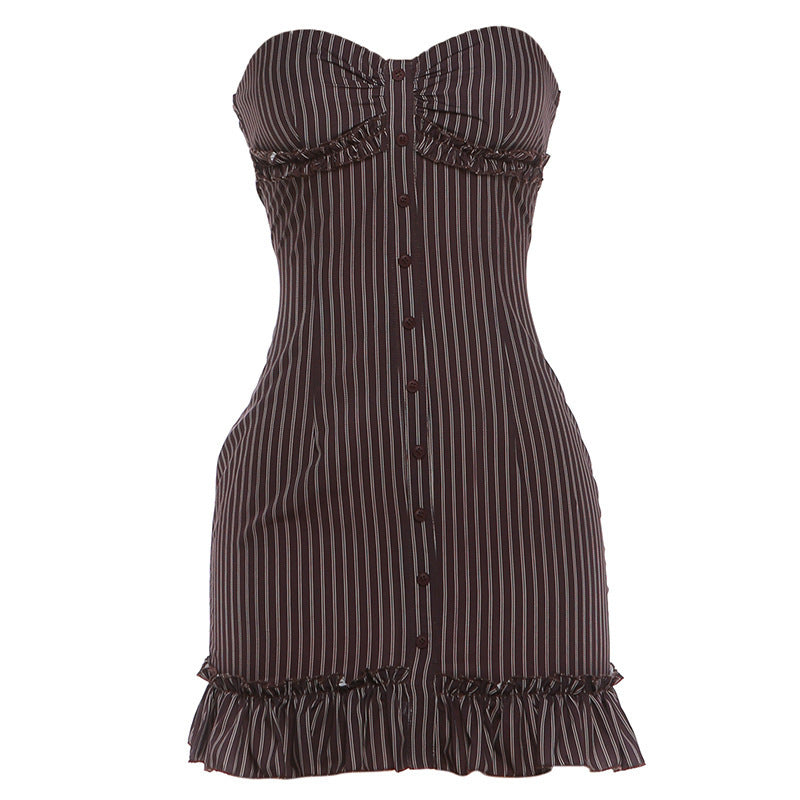 Damen Tailliertes Bandeau-Kleid mit Rüschen und Knopfleiste EB