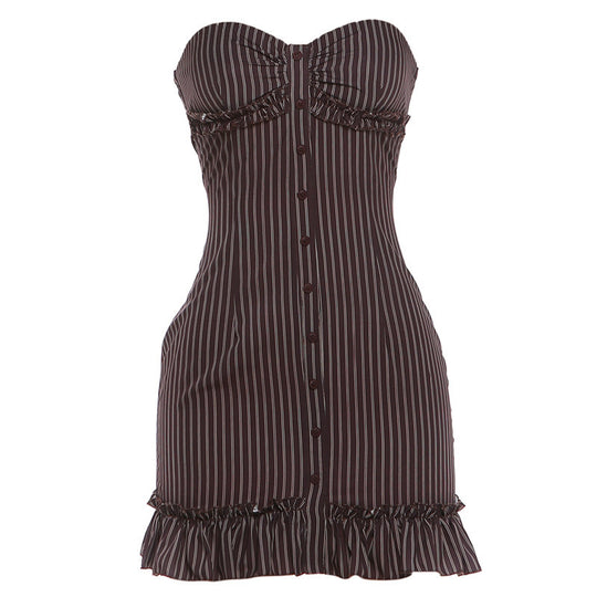 Damen Tailliertes Bandeau-Kleid mit Rüschen und Knopfleiste EB