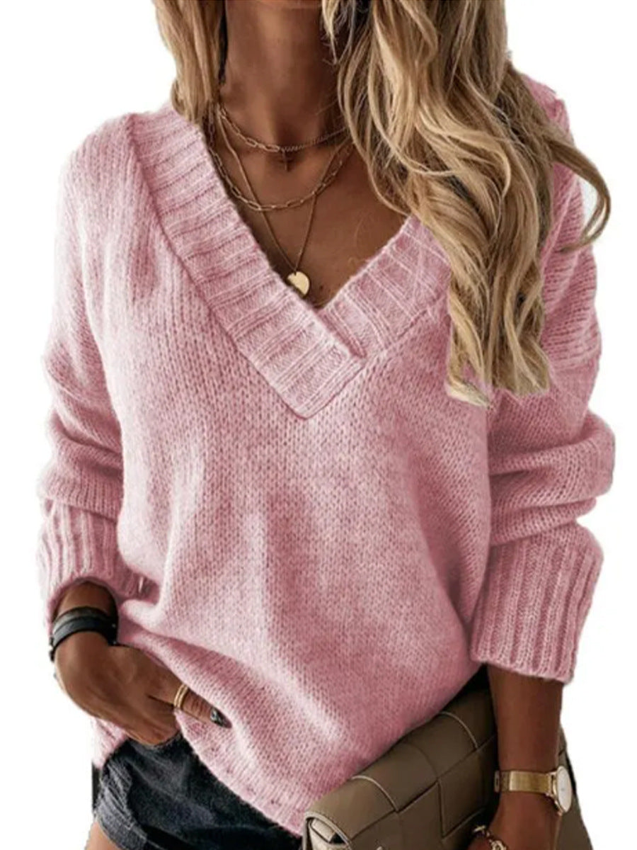 Damen V-Ausschnitt Pullover mit strukturierter Strickoptik EB