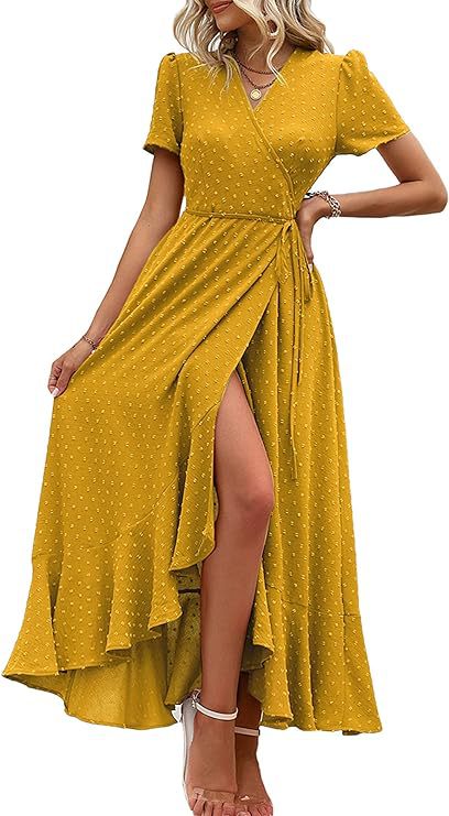 Damen Wickelmaxikleid mit eleganter Raffung und asymmetrischem Saum EB