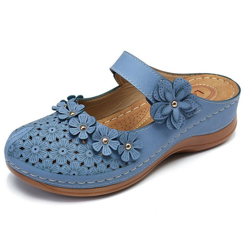 Damen Komfortable Clogs mit floralem Design und verstellbarem Riemen EB