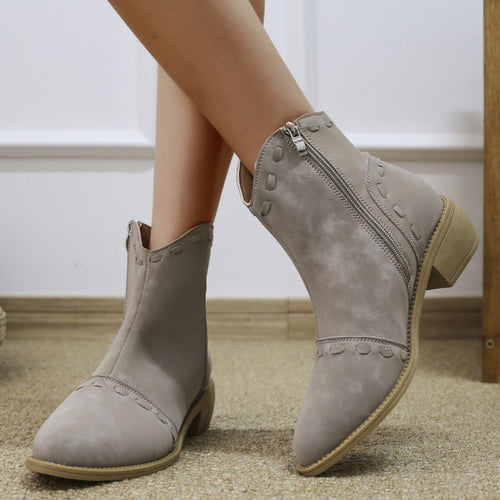 Damen elegante Stiefeletten mit modischen Ziernähten und praktischen Reißverschluss EB