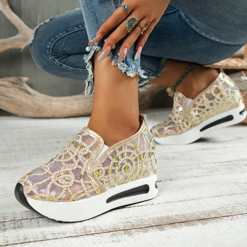 Damen Sneakers mit luxuriösem Strass-Muster und bequemem Fußbett EB