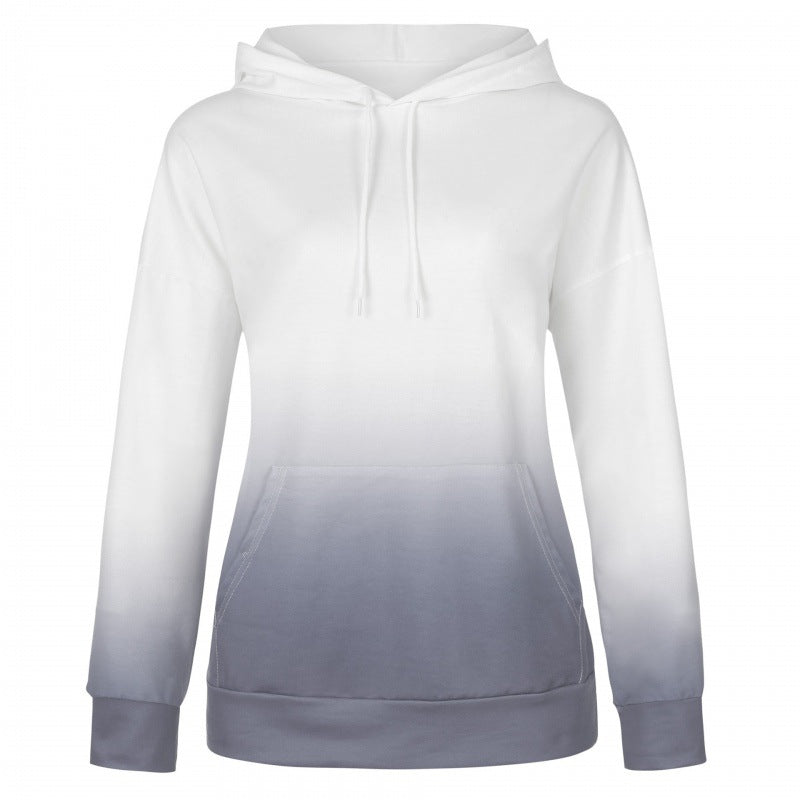 Damen Oversize Kapuzenpullover mit Dip-Dye Farbverlauf und Kängurutasche EB
