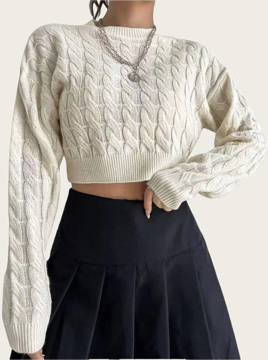 Damen kuscheliger Cropped Pullover mit Zopfmuster EB