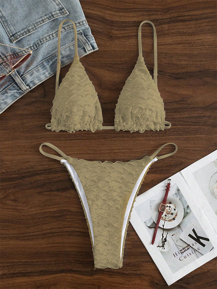 Damen Triangel-Bikini mit geschichteten Rüschendetails und verstellbaren Trägern EB