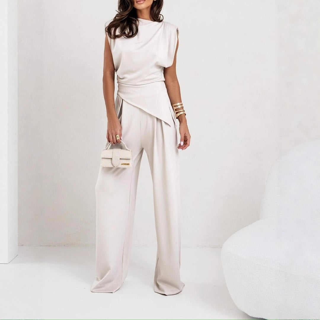 Damen elegant geschnittener Jumpsuit mit asymmetrischem Design und weitem Bein EB