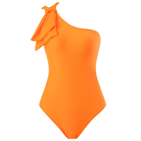 Damen Einteiler Badeanzug mit asymmetrischem Schnitt und modischem Wickelrock EB