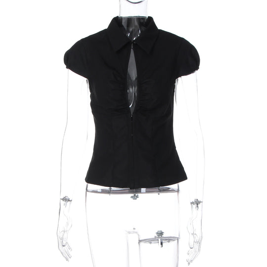Damen Elegantes tailliertes Blusenshirt mit einem Reißverschluss EB