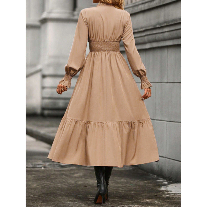 Damen Maxikleid mit schwingendem Rock und elastischem Tailleneinsatz EB