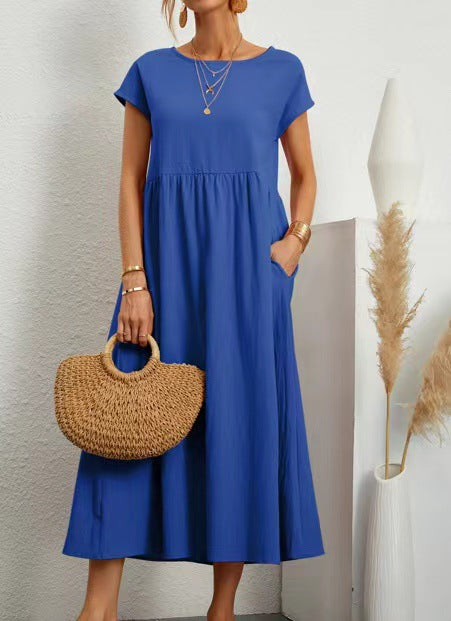 Damen Midikleid mit Lässigem Schnitt und Seitlichen Taschen EB