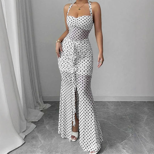 Damen Maxikleid mit schickem Pünktchenmuster und elegantem Neckholder EB