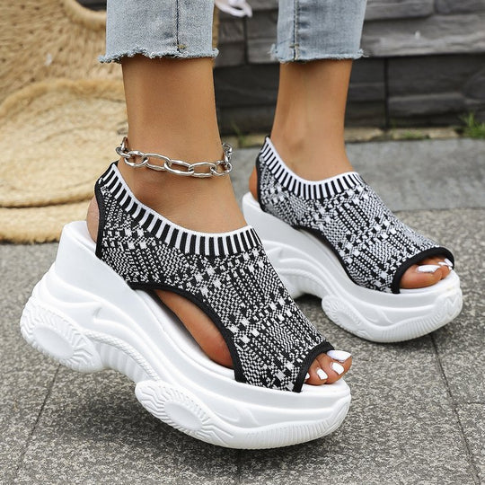 Damen Plateau-Sandalen mit elastischem Strick-Obermaterial und atmungsaktivem Design EB