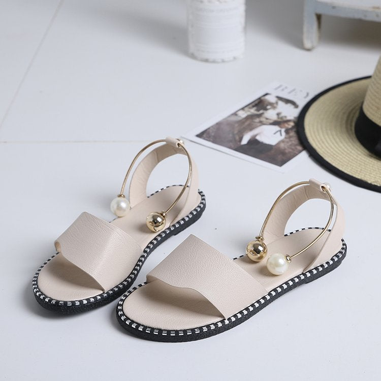 Damen Riemensandalen mit elegantem Perlenschmuck und bequemem Fußbett EB