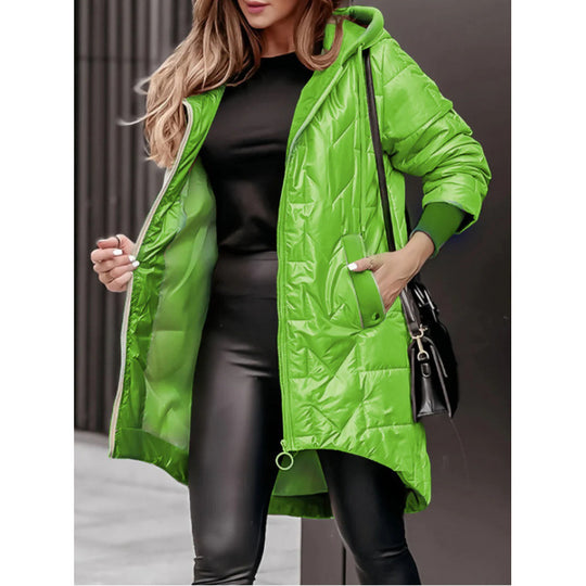 Damen Lässige Steppjacke mit Kapuze und großen Taschen EB