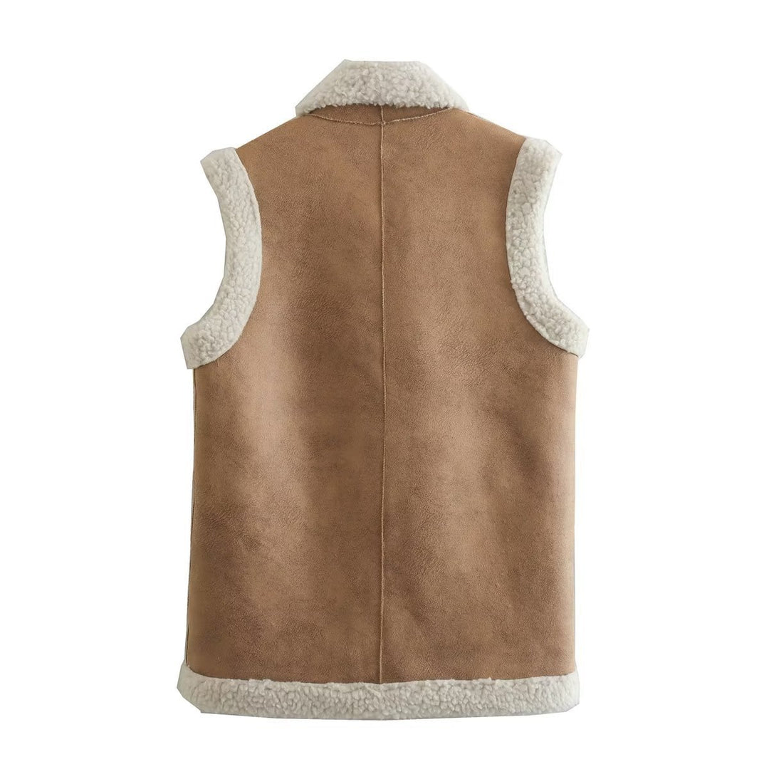 Damen Weste aus Kunstfell mit elegante Knopfdetails EB