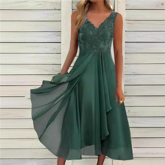 Damen Halbarm Abendkleid mit zarter Spitze und raffinierten Falten Heidi-Mode