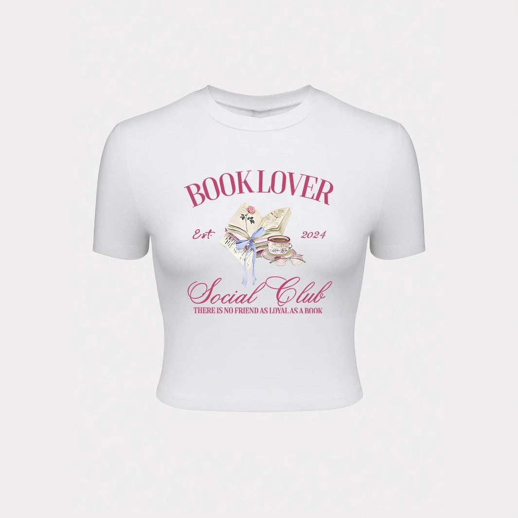 Damen Crop-T-Shirt mit kreativem Buchliebhaber-Design und modernem Aufdruck EB