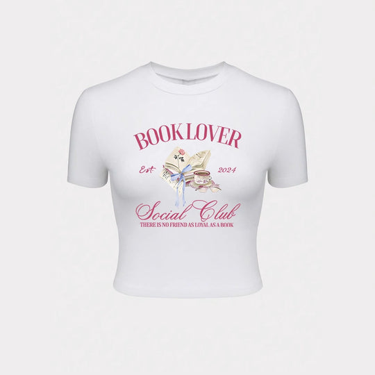 Damen Crop-T-Shirt mit kreativem Buchliebhaber-Design und modernem Aufdruck EB
