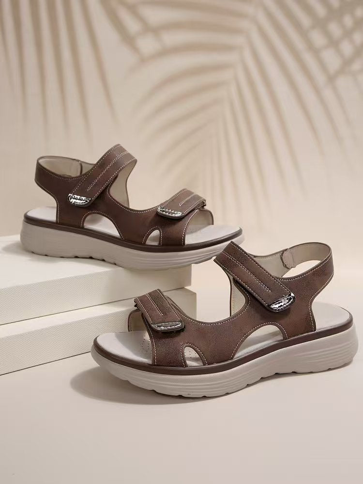 Damen Bequeme Riemchen-Sandalen mit ergonomischem Fußbett und verstellbaren Klettverschlüssen EB