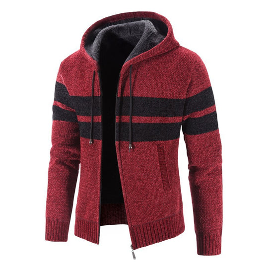 Herren Strickjacke mit Kapuze und modernem Streifenmuster EB