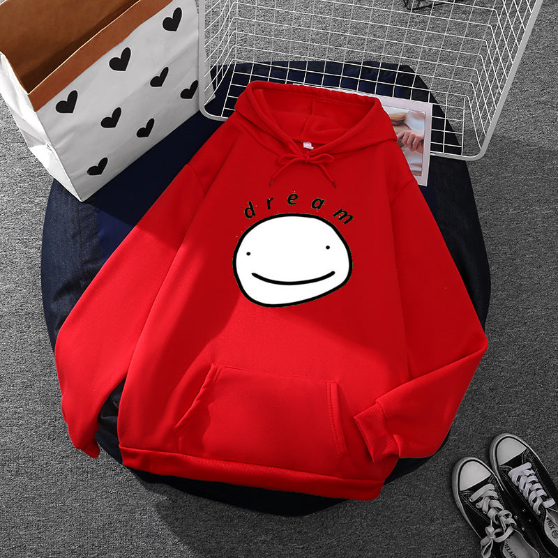 Unisex nan Oversize-Kapuzenpullover mit minimalistischem Smiley-Print, weichem Fleece-Innenfutter und praktischer Kängurutasche EB