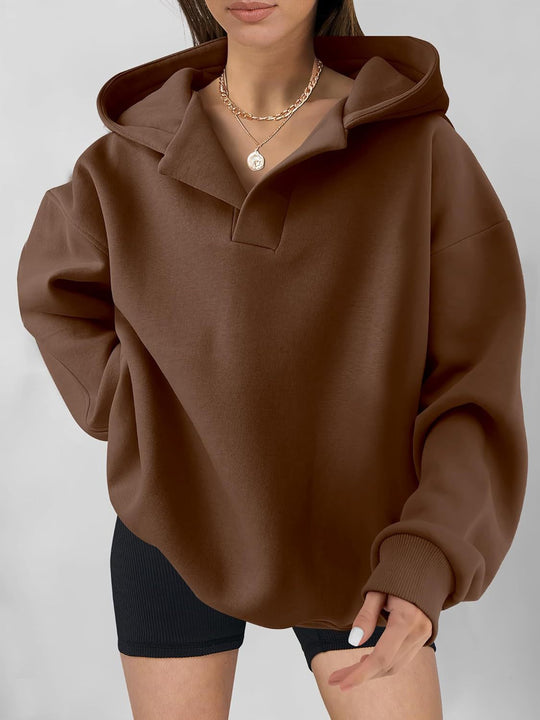 Damen Oversized Kapuzenpullover mit halbem Reißverschluss EB