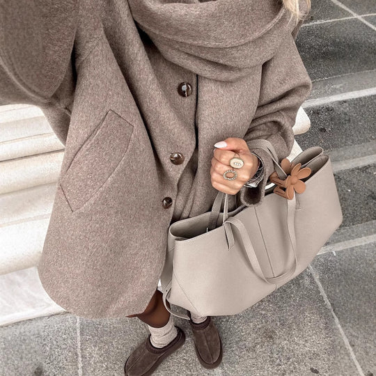 Damen modische Wolljacke mit oversized Schnitt und elegantem Revers EB