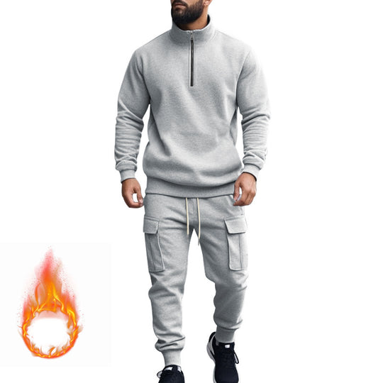 Herren nan Strick-Trainingsset mit halbem Reißverschluss, Zopfmuster-Pulli und Kordelzug-Jogger EB