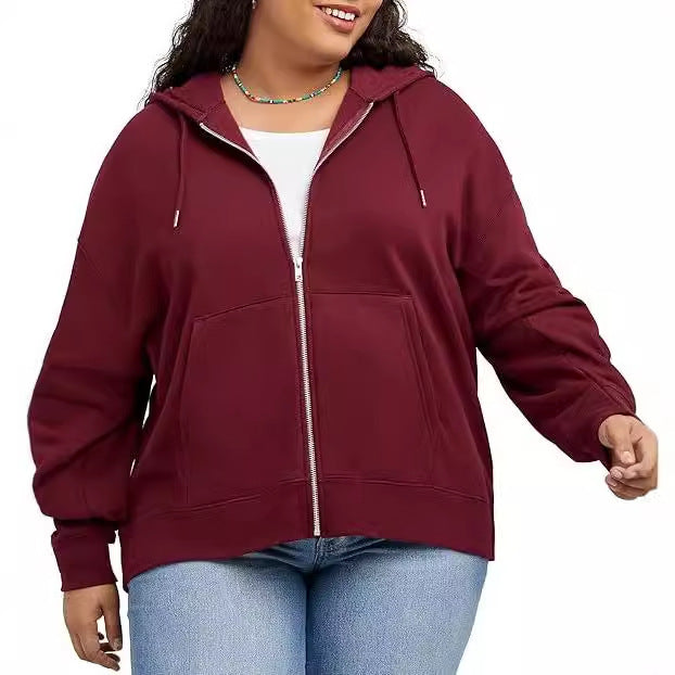 Damen nan Kapuzenjacke mit durchgehendem Reißverschluss, Kängurutasche und entspannter Passform EB