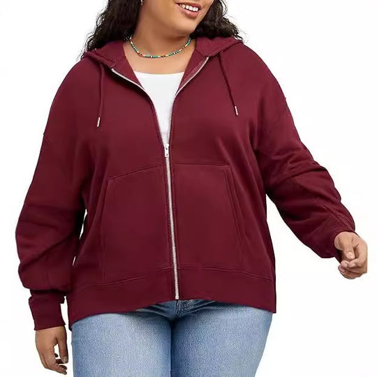 Damen nan Kapuzenjacke mit durchgehendem Reißverschluss, Kängurutasche und entspannter Passform EB