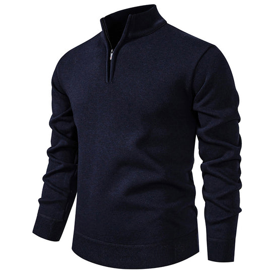 Herren nan Feinstrickpullover mit Kurzreißverschluss Stehkragen elastischen Bündchen EB