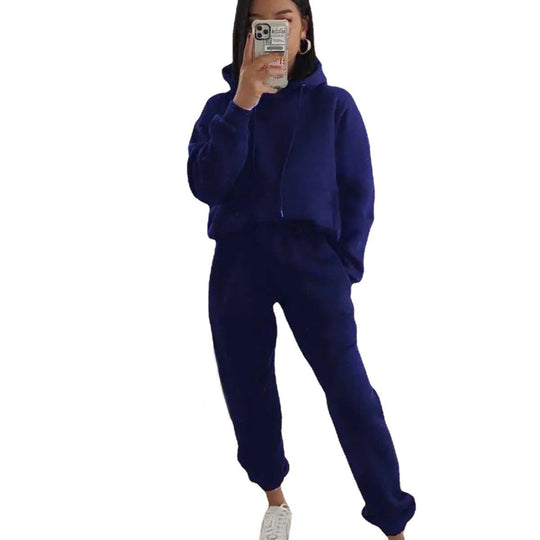 Damen nan kuscheliger Oversize-Kapuzenpullover und Highwaist-Jogginghose Set EB