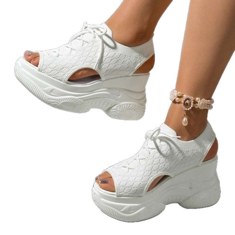 Damen modische Plateau-Sandalen mit atmungsaktiven Netzoberteil EB