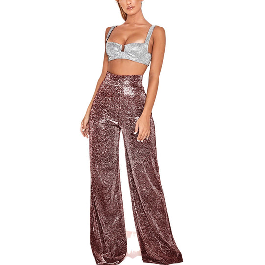 Damen Glitzerndes Zweiteiler-Set mit hohem Taillenschnitt EB