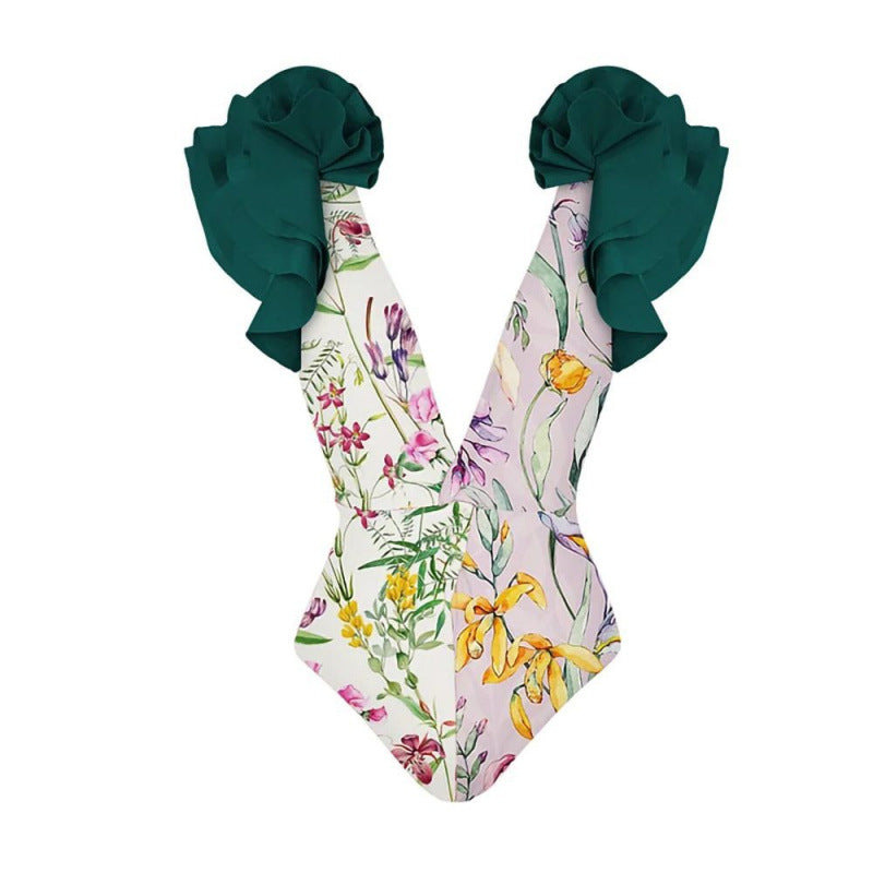 Damen Badeanzug-Set mit voluminösen Rüschendetails und elegantem Überrock EB