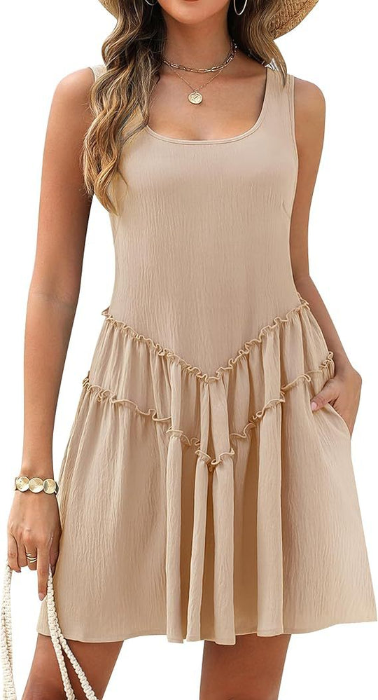Damen Freizeitkleid mit Rüschendetails und Taschen EB