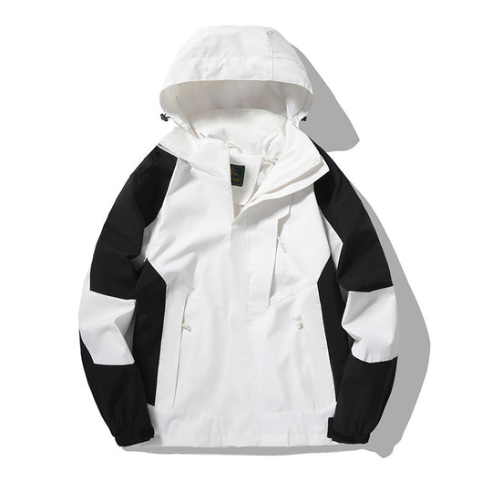 Herren wind- und wasserabweisende Outdoor-Hoodiejacke mit Belüftungsnetz, verstellbarer Kapuze und verdeckter Frontblende EB