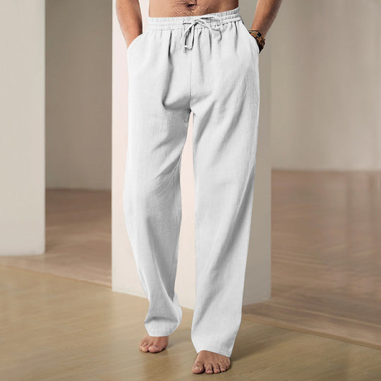 Herren nan komfortable Leinen-Loungehose mit extra weitem Bein, verstellbarem Kordelbund und atmungsaktiver Sommerqualität EB