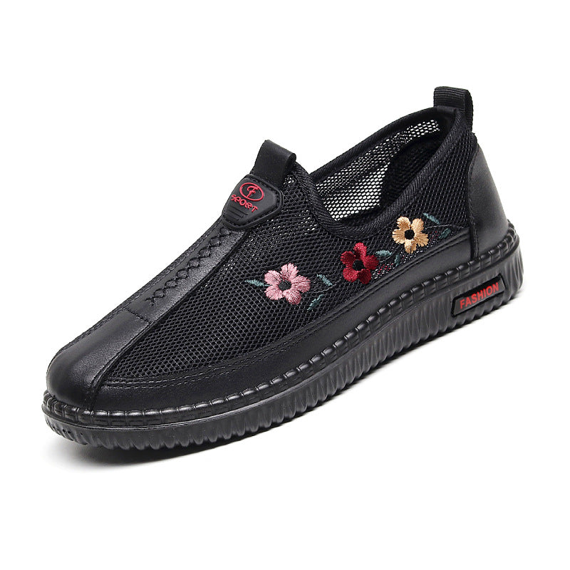 Damen Bequeme Slip-On Schuhe mit atmungsaktiver Netzstruktur und floralem Design EB