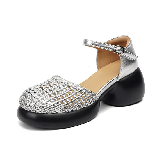 Damen Plateau-Sandaletten mit geflochtenem Design und komfortablem Ankle Strap EB