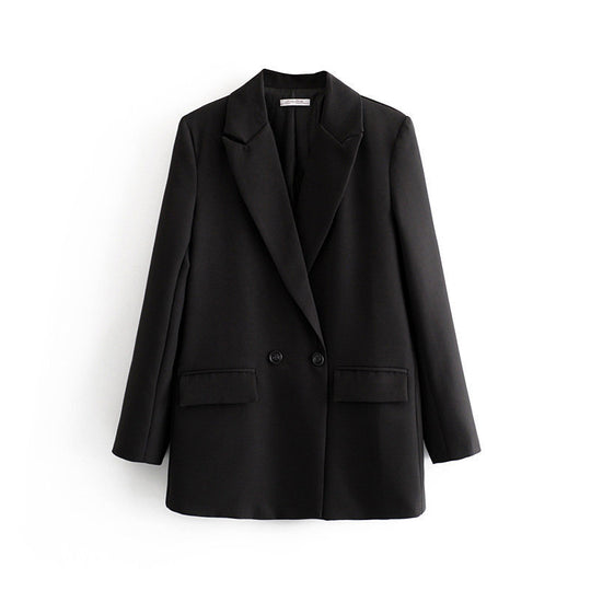Damen Oversize Doppelreihiger Blazer mit fallendem Revers und weicher Innenfütterung EB