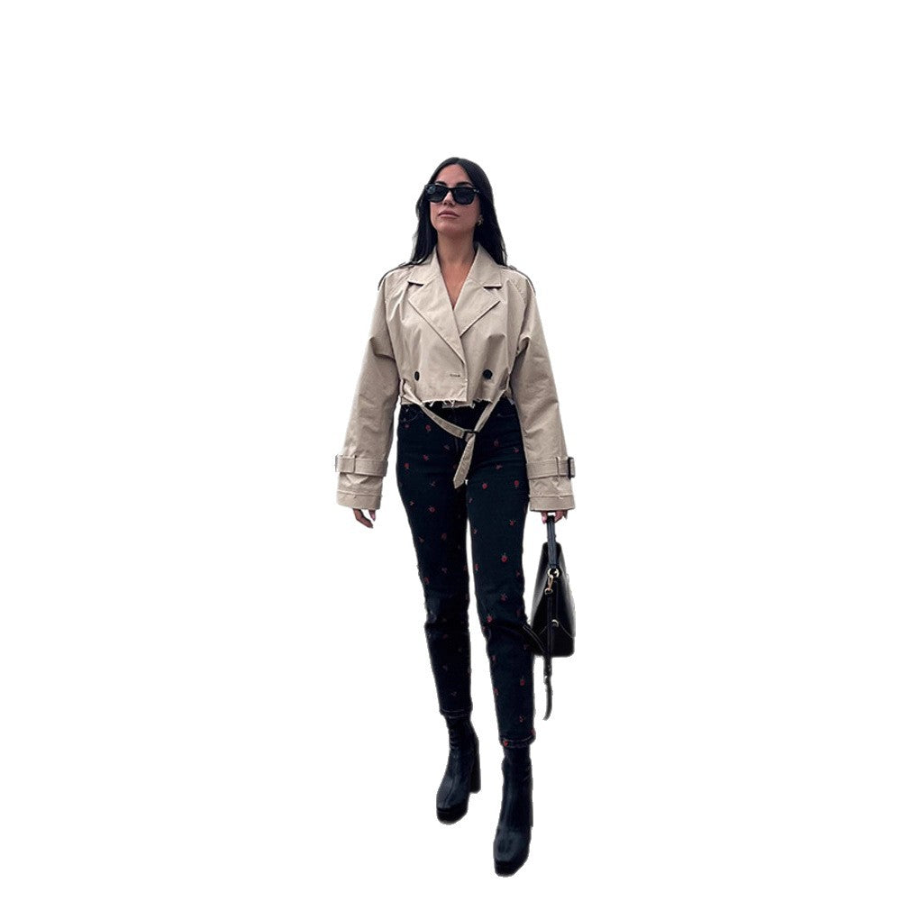 Damen modische Trenchjacke mit Gürtel und oversized Schnitt EB