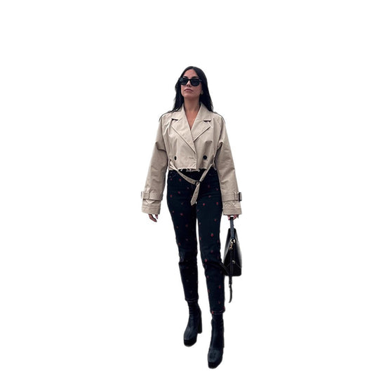 Damen modische Trenchjacke mit Gürtel und oversized Schnitt EB