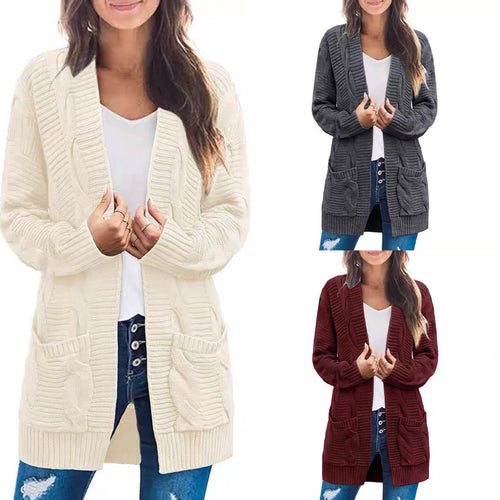 Damen Strickjacke Mit Tiefen Taschen und Strukturiertem Design EB